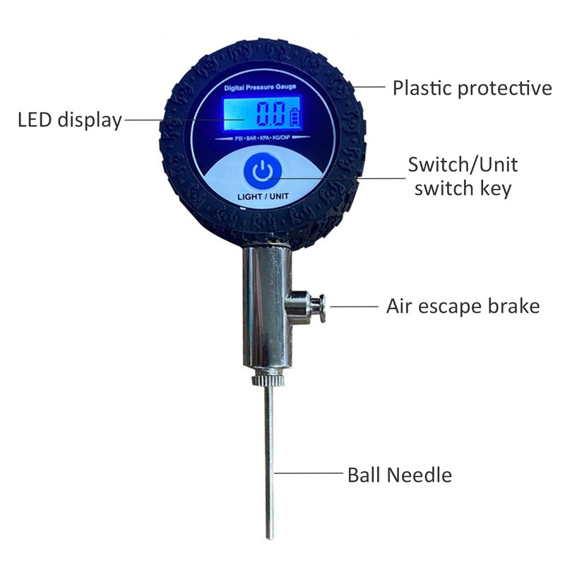 Mini Soccer Ball Pressure Gauge Volleyball Basketball Barometers with Digital