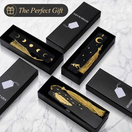 Lesezeichen, Bookmark, Lesezeichen Set Metall, 2 Stücke Schwarz Goldener Mond und Sterne, ruhestand Geschenke, Studenten Geschenk, Pärchen Geschenke, Beste Freundin Geschenke, Weihnachtsgeschenke