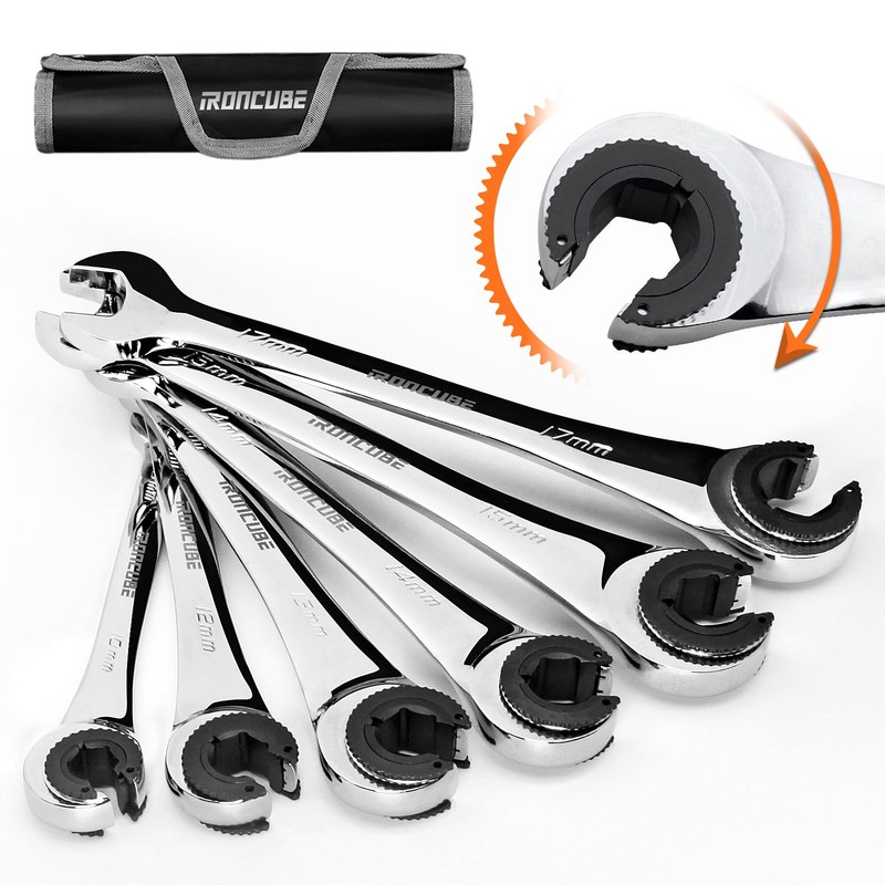 ironcube Brake Line Wrench Set: Metric 10-17mm - Ratcheting Open-end