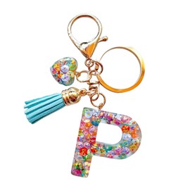Colorful Initial Letter Keychains with Heart Charm and Tassel
