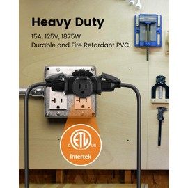 SURAIELEC Outdoor 3 Way Plug Adapter, Multi Plug Outlet Waterproof, 1 to 3 Power Splitter, Electrical 15A Multiple Plug Extender with Cover for Outside Garden Garage Cruise, Black, ETL Listed, 3 Pack