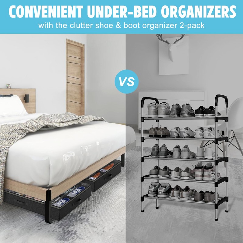 Under Bed Shoe Storage Organizer for Closet, Fits 32 Pairs