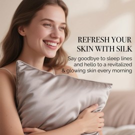 Ravmix Silk Pillow Cases with Zipper, 21momme Mulberry Silk Pillowcase for Hair Skin Health, Soft Smooth Breathable Cool Pillow Cover for Beauty Sleep with Gift Box 1PC(King 20"x36", Apricot Gray)