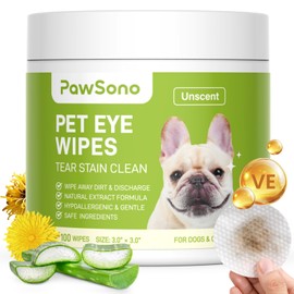 PawSono Eye Wipes for Dogs & Cats, Hypoallergenic Dog Eye Wipes Cleaner, Natural Cleaning Grooming Pet Wipes Gently Remove Tear Stain, Eye Debris, Discharge, Mucus, Non-Irritating, Unscent