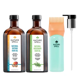 Nature Spell Hair Growth Duo with Rosemary & Batana Oils, Pre-Diluted Oil Set to Stimulate Growth & Strengthen Dry Strands, with Applicator & Pump, For All Hair Types, Vegan