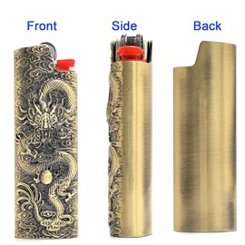 Lucklybestseller Metal Lighter Case Cover Holder Vintage Dragon Engraving for BIC Full Size Lighter J6 (Bronze)