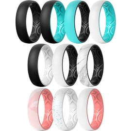 ThunderFit Silicone Wedding Bands for Women, Breathable 2 Layers 5.5mm Wide 1.5mm Thick - 1/4/8/10 Variety Multipack (10 Rings Combination A - Size 4.5-5 (15.7mm))