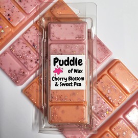Puddle of Wax - Cherry Blossom & Sweet Pea Soy Wax Melt Snap Bar - 50g - Laundry Scent - Vegan Friendly - Made in the UK