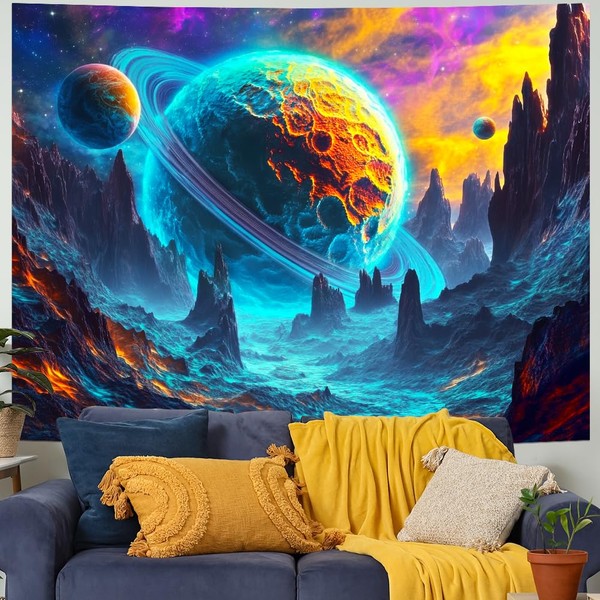 Yuiqear Psychedelic Planet Tapestry Trippy Galaxy Space Tapestries Neon Starry
