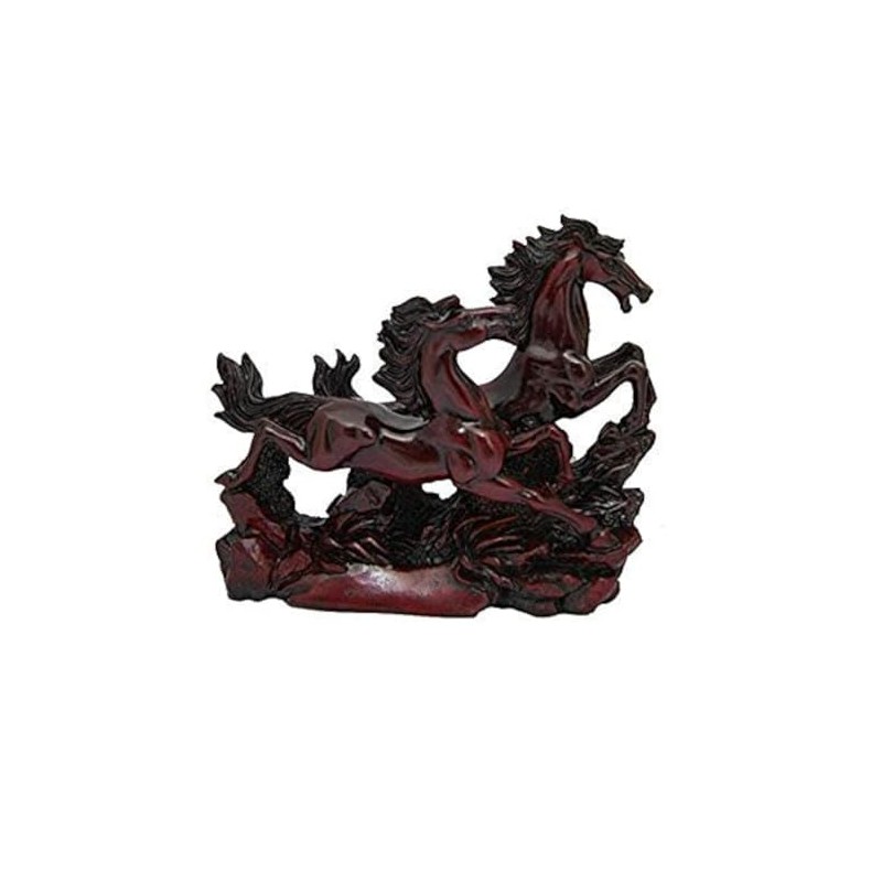 GJ Polyresin Feng Shui Two Running Horses Showpiece, Standard, Red