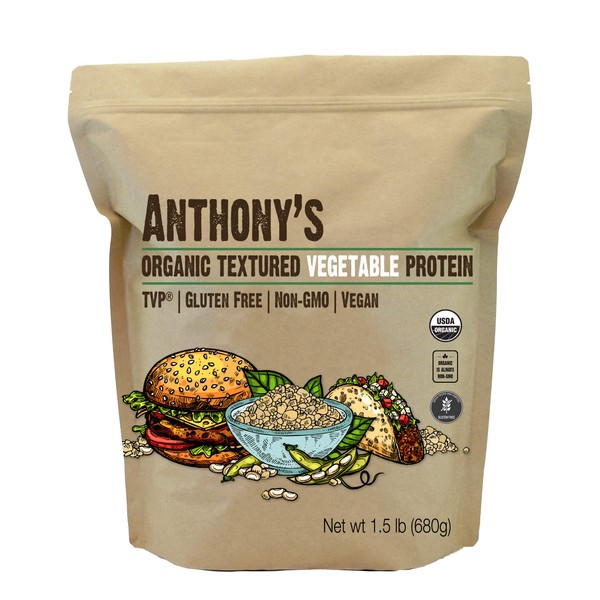 Anthony's Organic Textured Vegetable Protein, TVP, 1.5 Pound, Gluten Free, Vegan, Made in USA, Unflavored