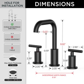 FORIOUS Matte Black Bathroom Faucet 3 Hole Widespread, 8 Inch Bathroom Sink Faucets Two-Handle with Pop Up Drain and Water Supplies for Vanity Restroom RV Lavatory Sink