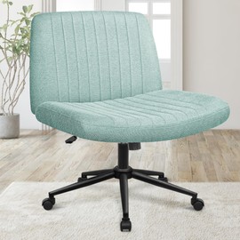 Orange Factory Criss Cross Chair No Wheels Comfy Cross Legged Office Desk Armless Wide Vanity Makeup Chair Adjustable Computer for Home Office Fabric (Mint)