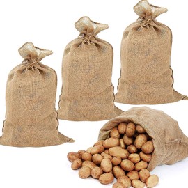 Agfabric Burlap Sacks, 4 Pack 23"×40" Burlap Storage Bag with Rope, Reusable Potato Storage Bag for Food Storage Plant Gardening Planting, Food Grade, Set of 4