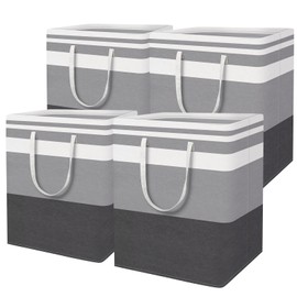 HomeHacks 4-Pack Large Laundry Basket, Waterproof, Freestanding Laundry Hamper, Collapsible Tall Clothes Hamper with Extended Handles for Clothes in The Dorm and Family-(Gradient Grey, 100L)