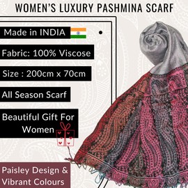 LOVARZI Paisley Scarves for Women UK Silver Grey Pashmina - Gifts for Mum - Light Wedding Ladies Long large scarf for women wrap shawl - Winter Scarfs Xmas Presents for Women, Gifts for Her