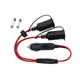 Cuzec - Cable divisor para encendedor de cigarrillos de coche de 1 a 2 AWG de 12 V / 24 V, adaptador de cargador de alimentación de 2 vías resistente al agua