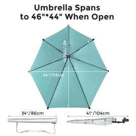 G4Free UPF 50+ Adjustable Beach Umbrella XL with Universal Clamp for Chair Golf Bags Stroller Wheelchair Bleacher Patio(Lake Blue)