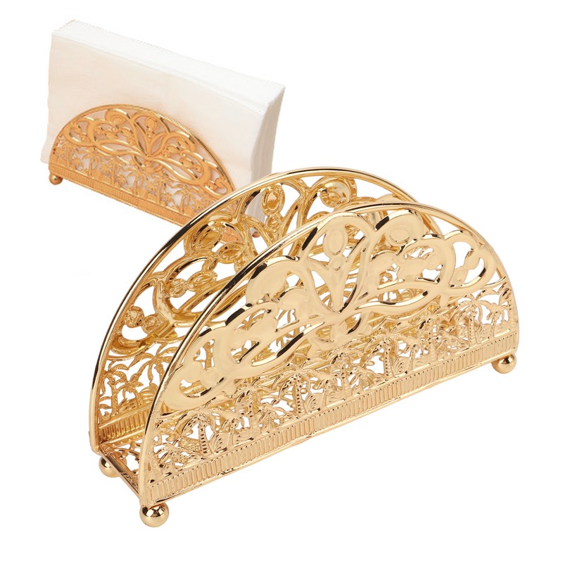 Napkin Holder Electroplating Hollow Iron Pattern Desktop Vertical Gold Metal