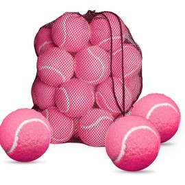 FINGER TEN Kids Tennis Balls for Dogs Youth Beginners Practice Durable Orange Low Compression Stage Pressureless Bulk Training Tool Playing with Pet (18 Pack-Pink)