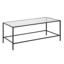 CAWS Black Coffee Table, Tempered Glass Wide Rectangle Coffee Table with Black Metal Frame, Modern Minimalist Center Table for Living Room, Dining Room, Office, Pantry or Outdoor