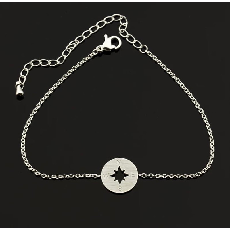 Silver Compass Link Chain Bracelet (Stainless Steel) Miss Fit Boutique