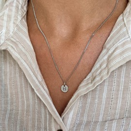 Silverly Women's 925 Sterling Silver Round Disc Initial Alphabet Charm Pendant Necklace, 46 cm