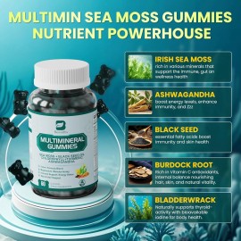B BEWORTHS Sea Moss Gummies | Black Seed Oil Ashwagandha Chlorophyll | with Turmeric, Magne