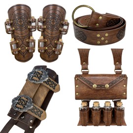 EpicCos 4 PCs Alchemy Belt Pouch Set, Potion Bottle Wrist Guard and Waist Pouch Bag, O-Ring Belt with Sword Holster for LARP