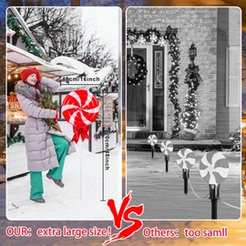 2Pcs 4ft/48in Large Christmas Lollipops Pathway Lights Outdoor 6 Modes Peppermint Candy Lights Candyland Decor Jumbo Giant Pathway Light for Outside Landscape Walkway Patio Garden (Red White)