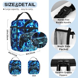 Nebrpio Video Game Lunch Bag for Boys Girls, Reusable Insulated Gaming Lunch Box Portable Lightning Game Lunchbox for Kids Adults Picnic Working Hiking Travel Camping