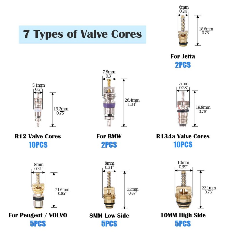 Glarks 40Pcs Car Air Conditioner Valve Core Schrader Valve Cores