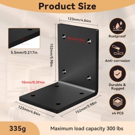 2 Pcs 6x6 Post to Beam Corner Brackets for Wood, Black Steel Heavy Duty L Bracket for Wood Post, 90 Degree Bracket for Shelves, Furniture, Cabinet-Thickness 6mm