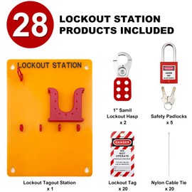 SAFBY Lockout Tagout Station Metal Kit with Lock Out Tag Out Loto 2 Hasps, 20 Tags, 20 Nylon Cable, 5 Locks with Number 1-5 (Orange Lockout Station)
