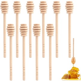 MIHUTU Pack of 10 wooden honey stirrers, mini honey spoon, honey slicer, honey spiral dispenser of honey and syrup, drip and spill-free, practical helper for honey lovers (16 cm)
