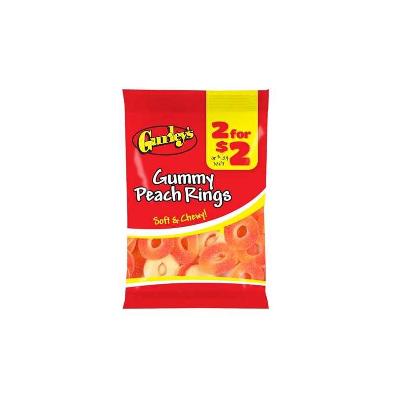 Gurley's Juicy Peach Gummi Rings, Sweet with a Tangy Twist