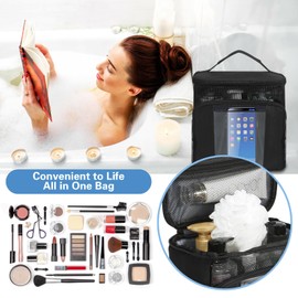 Portable Shower Caddy Bag, Hanging Toiletry Bag with Handle Hook, Water Resistant Shower Bag for Traveling, Quick Dry Cosmetic Toiletries Bag, Dorm Room Essentials for College Students, Women & Men