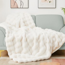 Latepis Faux Fur Fluffy Blanket for Couch, Super Soft Luxury Faux Fur Bubble Blanket for Sofa and Bedroom, Plush Thick Warm Cozy Fuzzy Twin Blanket for All Seasons, 60” x 80”, Tie-dye Blue, 860GSM