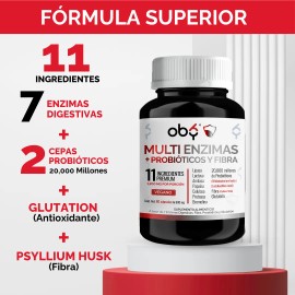 Oby Multi Enzimas Digestivas Probioticos, Glutatin, Fibra  Vegano  Digestion  Digestive Enzymes Oby Vitaminas Mujer y Hombre  60 capsulas             