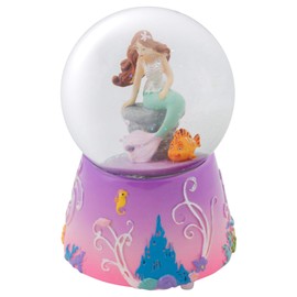 Mermaid and Fish on Lilac Musical 80MM Water Globe Plays Tune by The Beautiful Sea