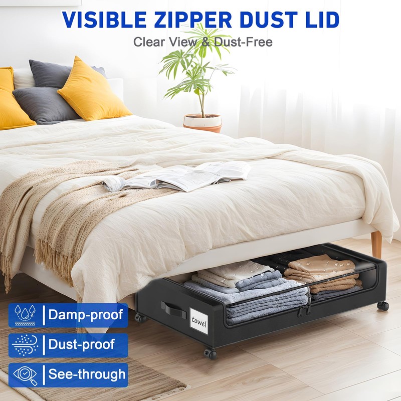Beborxue Under Bed Storage with Wheels, 4-Pack Under Bed Storage