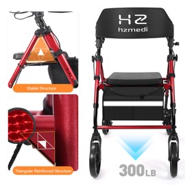 Walkers for Seniors with Seat, Foldable Rolling Walker with Durable Aluminum, Dual Adjustable Height Rolling Walker, 8" Wheels for Adults, All Terrain rollator| Jujube Red