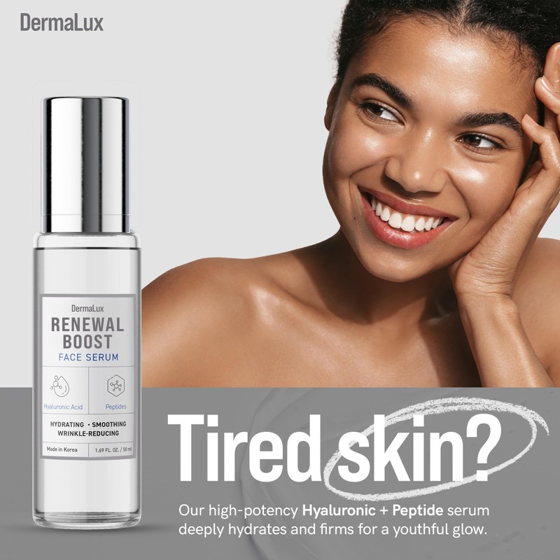 DermaLux Hyaluronic Acid & Peptides Face Serum - Dermatologist Tested,
