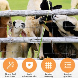 10 Gauge 4' * 165' Cattle Fence Panels, Farm Fence Galvanized Cattle Wire Mesh Fencing,Used to Hog Goat Fencing for Yard Garden and Field