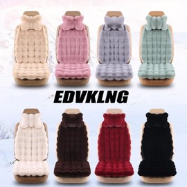 EDVKLNG Luxury Thickened Plush Car Seat Cushion Set,Soft Fluffy Protector Warm Faux Rabbit Fur Non-Slip Front and Back Seat Covers (Pink,6pcs)