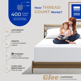 THREAD SPREAD 100% Cotton Pillowcases Standard/Queen Size Set of 2-400 Thread Count White Cotton Pillowcases, Ultra Soft Cooling Sateen Weave Pillow Cases for Sleeping, Set of 2 Pillow Covers