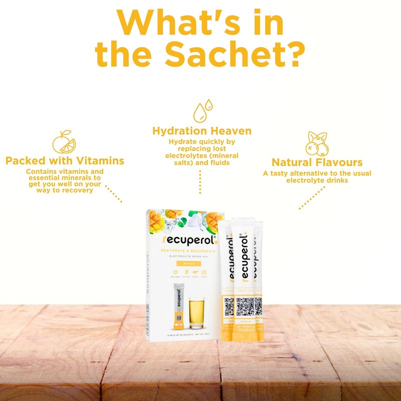 Recuperol Rehydration & Recovery Electrolytes Powder Supplement for Dehydration, 6
