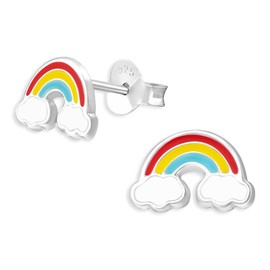Monkimau Children's Rainbow Stud Earrings 925 Sterling Silver Colourful Enamelled, Sterling Silver