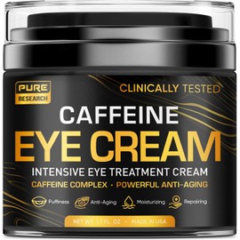 PURE RESEARCH Crema de ojos con cafeína para antienvejecimiento, ojeras, bolsas, hinchazón. Gran piel debajo de los ojos + ajuste facial, tratamiento de levantamiento de ojos para hombres y mujeres, 1.7 onzas