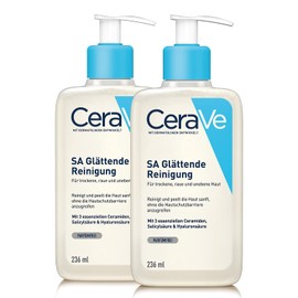 CeraVe SA Smoothing Cleansing for Face and Body, for Dry, Rough and Uneven Skin, with Hyaluron, Salicylic Acid and 3 Essential Ceramides, 2 x 236 ml